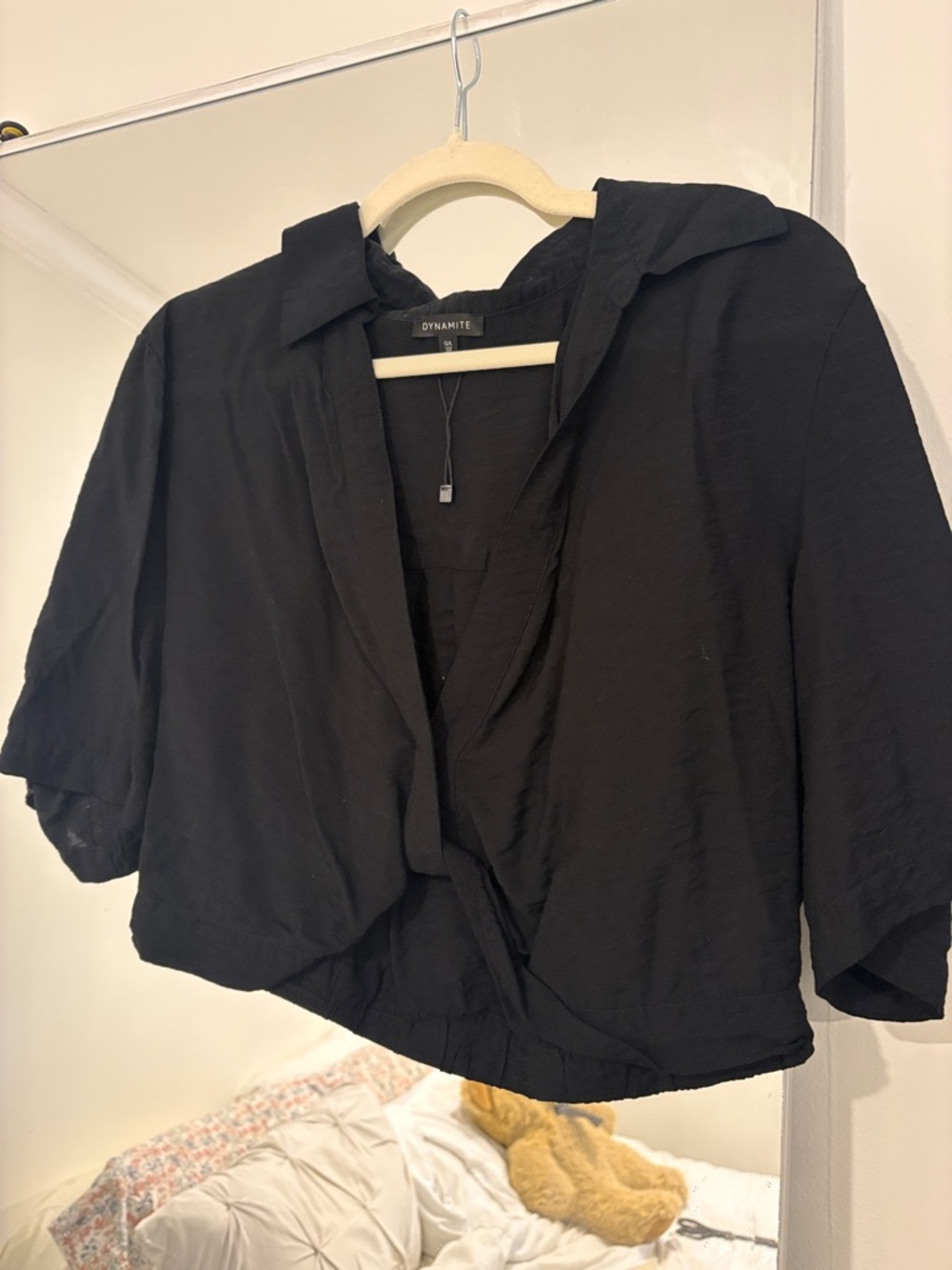 Dynamite Black Draped Cropped Blouse